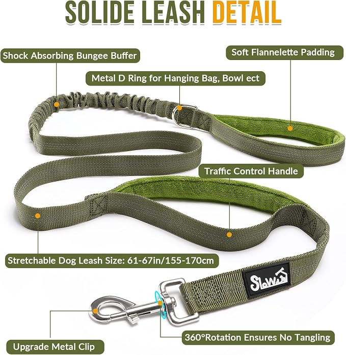 Lukovee No Pull Dog Harness and Leash Set - Adjustable Soft Padded Vest with Front Clip for Easy Control, Reflective Durable Harness for Safe Daily Training Walking for Medium Large Dogs (L, Green)