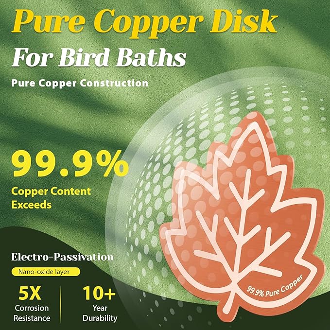 3Pcs Bird Bath Copper Purification Disk 99.99% Pure Copper Water Cleaning Discs 0.6mm Physical Clean Water for All-Season Universal Natural Fit for Outdoor Birdbaths Bowls Garden Fountain(Maple Leaf)