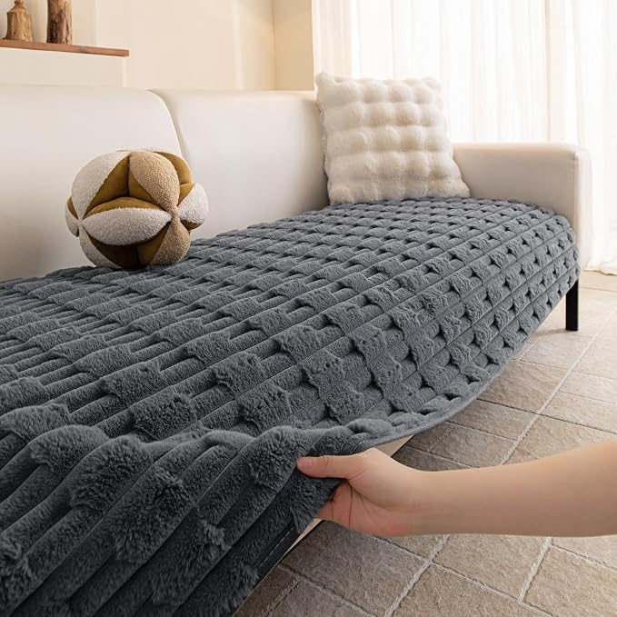 MYSKY HOME 100% Waterproof Couch Cover for Dog, Plush Pet Couch Covers for Sofa Washable, Couch Covers for 3 Cushion Sofa Pet Friendly, Non-Slip Sofa Cover Slipcover Protector, Dark Grey, 35"x71"
