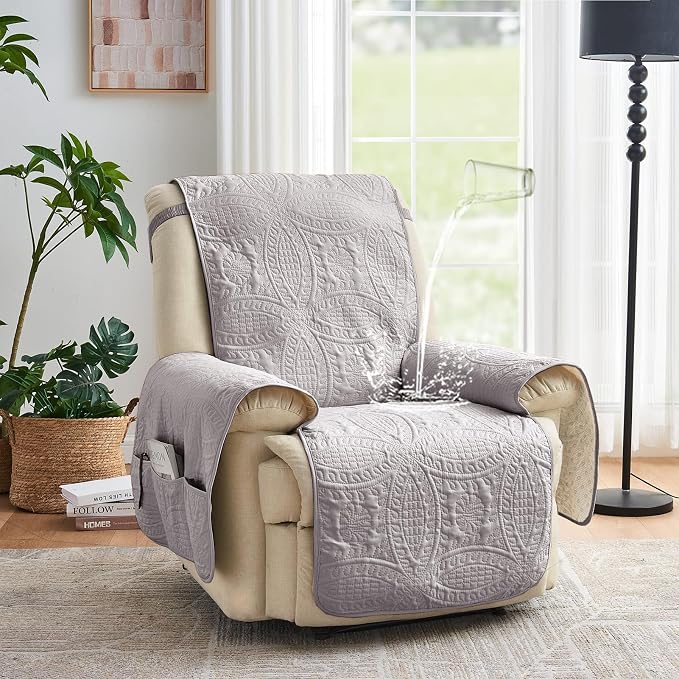 Purple Quilted Recliner Covers, Waterproof Recliner Chair Covers, Lazy Boy Chair Covers, Pet Friendly Recliner Slipcover for Dogs, Washable Sofa Couch Cover (Recliner 22", Cloud Purple)