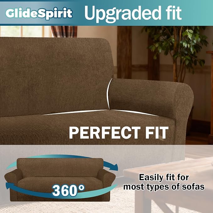 Waterproof Couch Cover, Stretch Non-Slip Oversized Sofa Slipcover with Elastic Bottom Stay-in-Place - Leakproof Furniture Protector for Kids & Pets - Washable (Oversized Sofa, Chocolate)