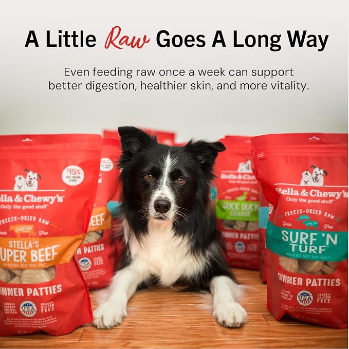 Stella & Chewy's Freeze-Dried Raw Dinner Patties - Surf 'N Turf Salmon & Beef Recipe - High Protein Grain-Free Puppy & Dog Food - Perfect For Picky Eaters - 25 oz