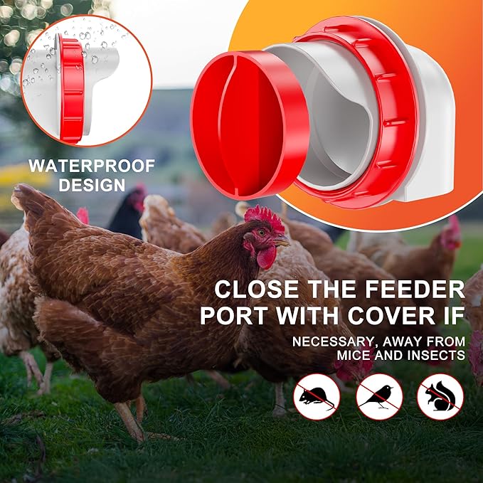 ZenxyHoC Chicken Feeders No Waste, DIY Automatic Poultry Feeder 6 Ports 1 Hole Saw with Covers Gravity Feed Kit for Buckets Barrels Bins Troughs