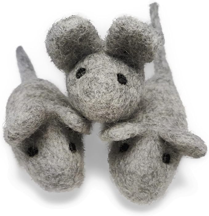 Cat Mouse Toy - 3 Felted Wool Mouse Toys Without Catnip for Indoor Cats and Kittens - Large Handmade Mice