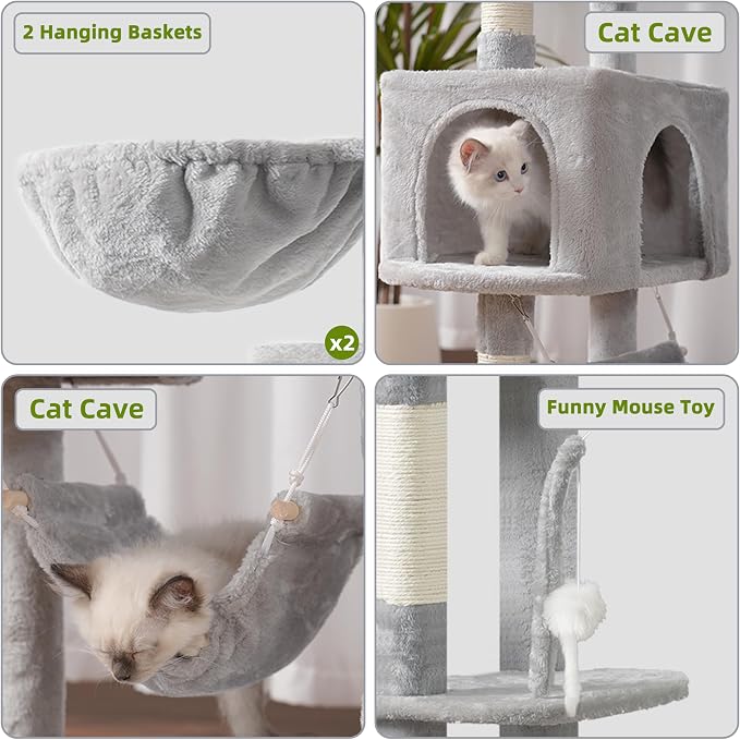 Gitelsnour Cat Tree for Large Cats, 78.7"(200cm) Tall Cat Tower for Indoor Cats Multiple Cats with Large Top Perch, Cat Condo, Cat Hammcok, Cat Scratching Post, Light Gray GCT031W