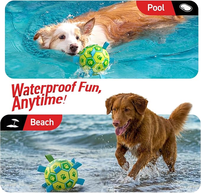 QDAN Dog Toys Soccer Ball, Dog Tug Toy, Water Toy, Durable Balls for Small Medium Dogs-Green Yellow(6 inch)