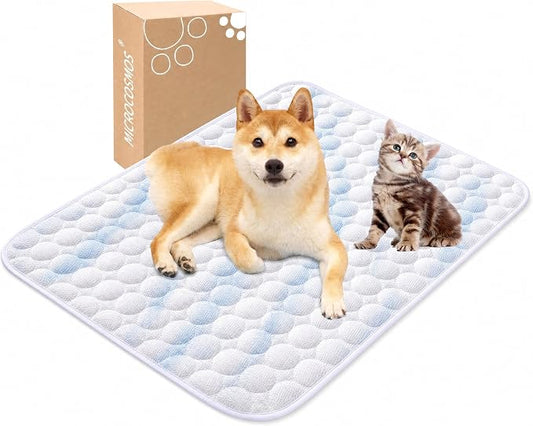 MICROCOSMOS Summer Cooling Mat & Sleeping Pad- Water Absorption Top, Materials Safe, Easy Carry, EZ Clean. Keep Cooling for Pets, Kids and Adults.(Blue White, 40" x28")