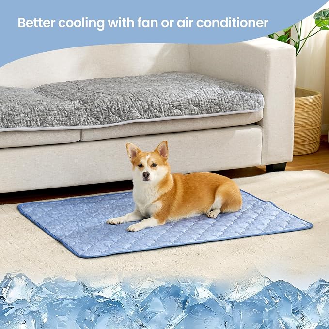 Cozy Bliss Deluxe Leakproof Cooling Blanket for Dogs Q-Max 0.5, Sofa Topper & Couch Protector for Pet, Soft & Durable Washable Pet Cooling Mat for Hot Weather, Haze Blue, 30"x70"