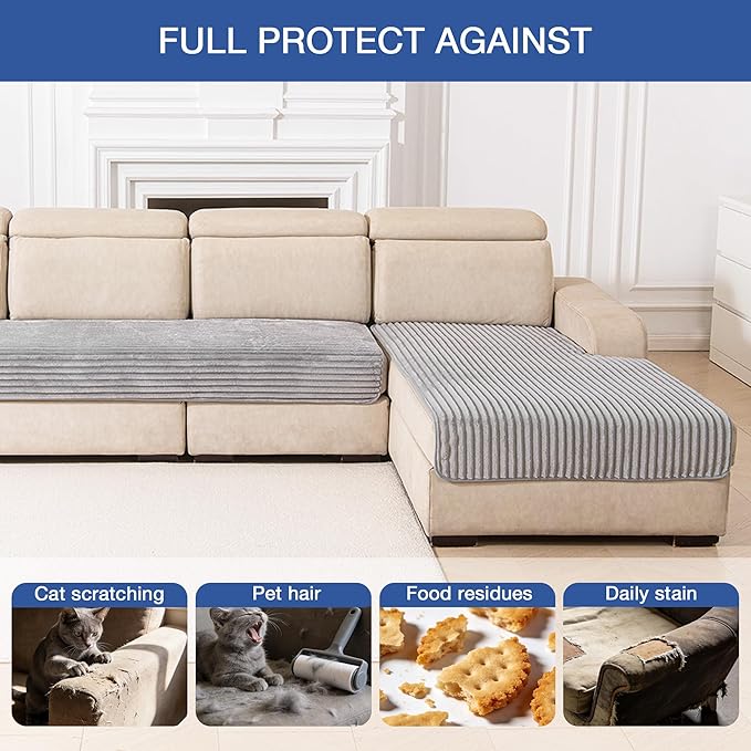 MYSKY HOME 100% Waterproof Couch Cover for Sectional Sofa, Couch Covers for Dogs Washable, Non Slip 2 PCS Sofa Slipcover, L Shape Sofa Cover Furniture Cover for Pet, Light Grey, 35"x70.9"+35"x70.9"