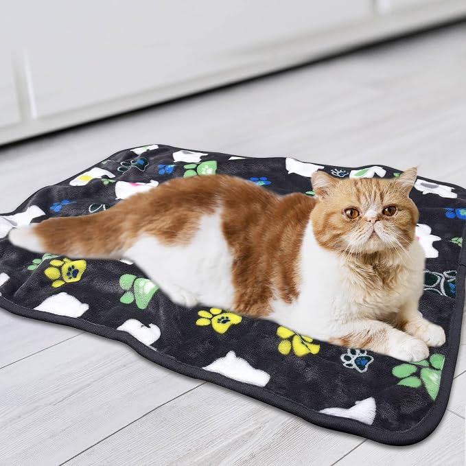 Rezutan Blanket for Large Dogs 1 Pack 3 for Medium Pet Cat Soft Fluffy Washable Blankets,Reversible Elephant & Paw Print for Dog Kennels & Beds, Sofas, Furniture Protection, 41x31 inch