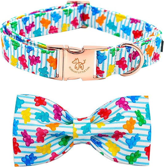 Elegant little tail Dog Collar, Summer Dog Collar with Bow tie, Blue Bear Print Dog Collars Pet Collar Boy Girl Cute Bowtie Collar Dog for Medium Dogs