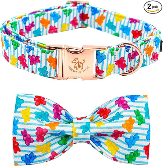 Elegant little tail Dog Collar, Summer Dog Collar with Bow tie, Blue Bear Print Dog Collars Pet Collar Boy Girl Cute Bowtie Collar Dog for X-Large Dogs