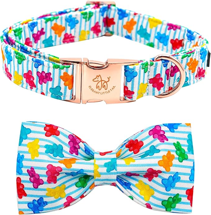 Elegant little tail Dog Collar, Summer Dog Collar with Bow tie, Blue Bear Print Dog Collars Pet Collar Boy Girl Cute Bowtie Collar Dog for Small Dogs