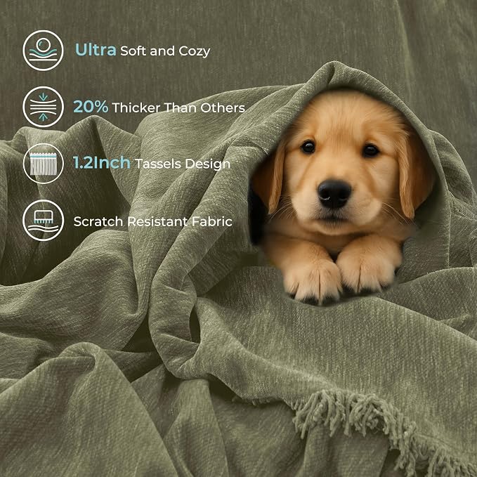 CAPALOCA Sectional Couch Covers, 2 Pieces Chenille Sofa Cover L Shaped Couch Cover Blanket for Dogs Washable Sofa Slipcovers Pet Furniture Protector (XX-Large: 71" x 118" + 71" x 118", Sage Green)