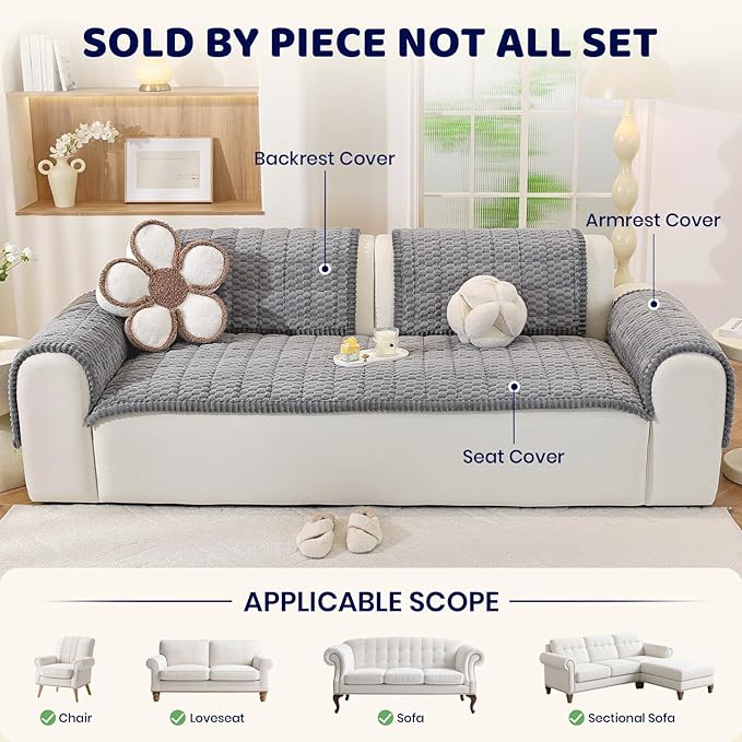 Royhom Couch Cover for Dogs Washable, Soft Thick Pet Couch Covers for Sofa, Pawcart Couch Protector Pet Friendly, Furniture Covers Dog Mat for Couches and Sofas (Grey, 27.6 x 82.7 Inch)