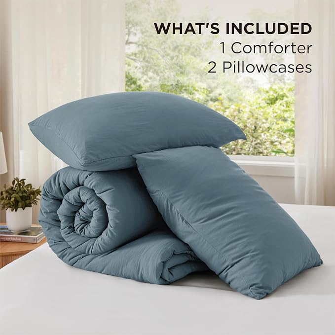 Bedsure Full Comforter Set, Slate Blue Soft Prewashed Bedding for All Seasons, 3 Pieces GentleSoft Bed Set, 1 Lightweight Comforter (82"x86") and 2 Pillowcases (20"x26")