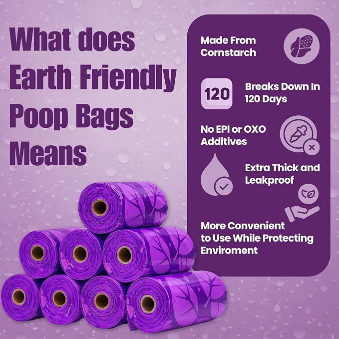 Happy Dootie Bags 10 Rolls.120 Bags with Handles. Clean, Quick and Convenient Pet Dog Poop Cleanup on Walks with Your Furry Friend. Made with Corn Starch. Strong and Leakproof. (Medium Size)