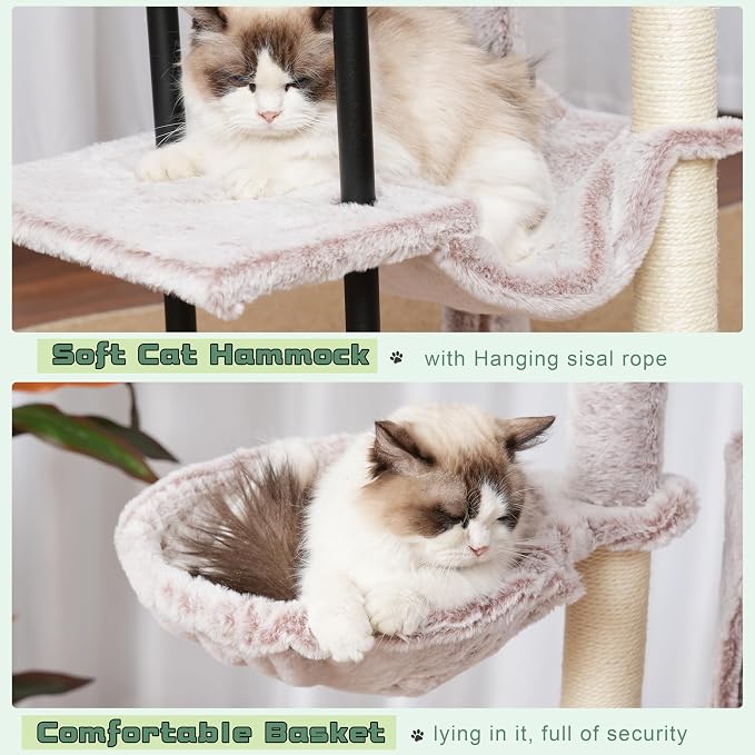 Gitelsnour Cat Tree, Cat Tower for Indoor Cats, 43.3 inch Cat Tree Tower with Sturdy Steel Tube, Cat Hammock, Cat Condo for Small Cats and Kittens, Cat Scratching Post, Muchroom GCT004SMU