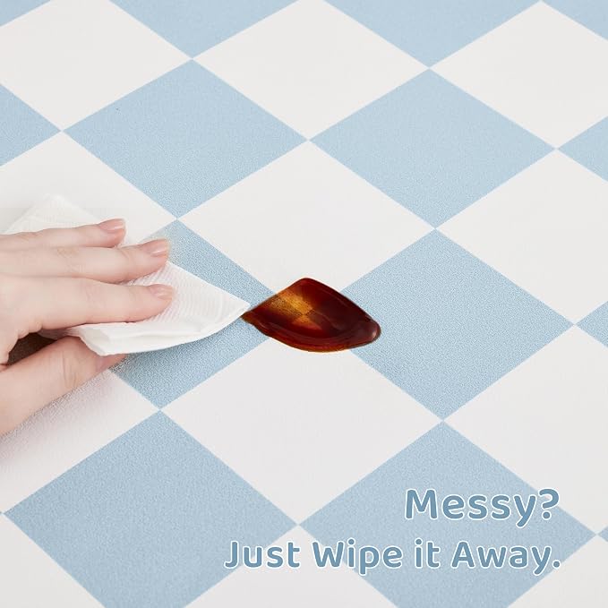 Checkered Dog Feeding Mat, Absorbent Mats for Dog Food and Water Bowl, Dispenser, Retro Aesthetic Light Blue Checkerboard Pet Placemat for Dogs, Cats, Puppy Accessories, 16" X 24”