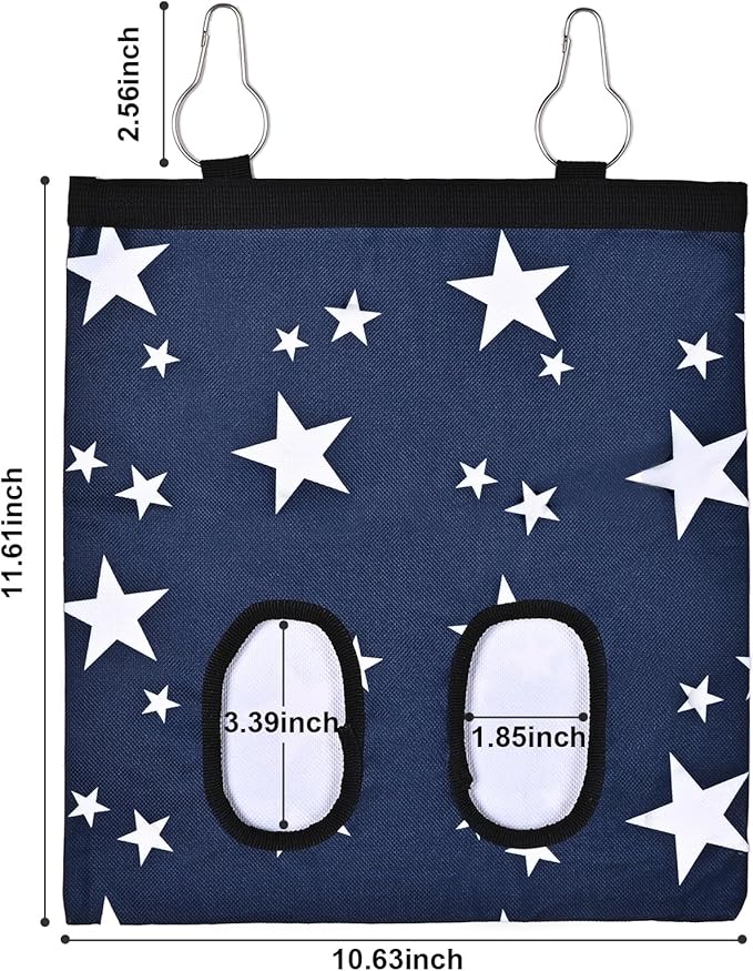 Upgraded Rabbits Hay Feeder Bag for Bunny, Guinea Pigs, Chinchillas - Hanging Washable 2-Hole Hay Dispenser with 600D Oxford Fabric, Small Animal Cage Accessories （Blue Star and Blue Daisy）