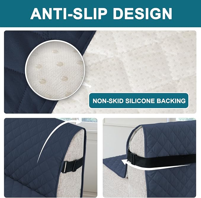 Turquoize 100% Waterproof Futon Cover Futon Slipcover Washable Armless Sofa Bed Slipcover Protector Seat Width Up to 70" with Adjustable Elastic Strap Anti-Slip for Dogs, Navy
