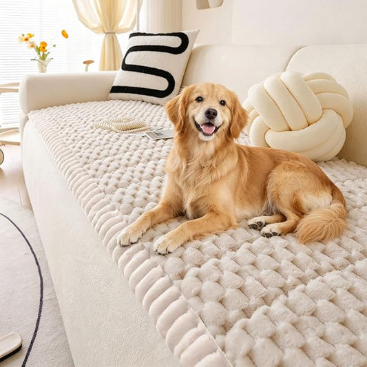 OTOB Couch Cover for Dogs Washable All Seasons Non Slip Fuzzy Pet Couch Covers Sofa Slipcovers Cushion Mat, Plush Soft Cozy Furniture Protector Kids Pet Friendly (Cream, 23.6" x 47.2")