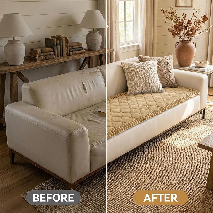 Smiry Couch Cover for Dogs, Non Slip Washable Pet Sofa Protector for Large Dogs, Cats, Fuzzy Plush Sofa Covers Backrest & Armrest, Against Fur, Dirt & Scratch Resistant, Camel, 27.6"×27.6"