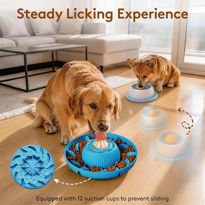 Slow Feeder Dog Bowls 2 in 1 Liquid Treat Dog Lick Bowl and Dog Bowls – 5‑Cup Large Capacity, Liquid and Solid Food Treat Dispenser for Slowing Down Eating for Large Medium Small Dogs, Blue