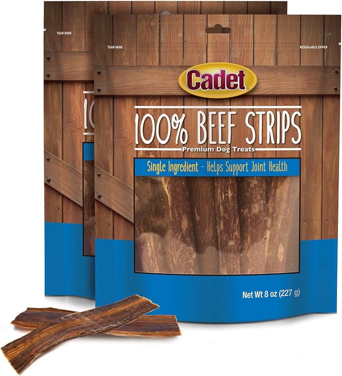 Cadet 100% Beef Strip Long Lasting Chews for Dogs, Single Ingredient Beef Esophagus Dog Treats, Natural High Protein Rawhide Alternative for Small & Large Dogs, 16 Ounce