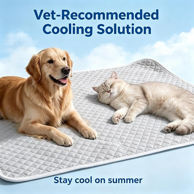 Dog Cooling Mat Q-Max>0.5 Self Cooling Crate Pad for Bed, Floor, Car Travel Indoor Outdoor Summer Use Breathable Portable Washable Pet Cooling Mat with Arc-Chill Fabric Light Gray 42" x 28"