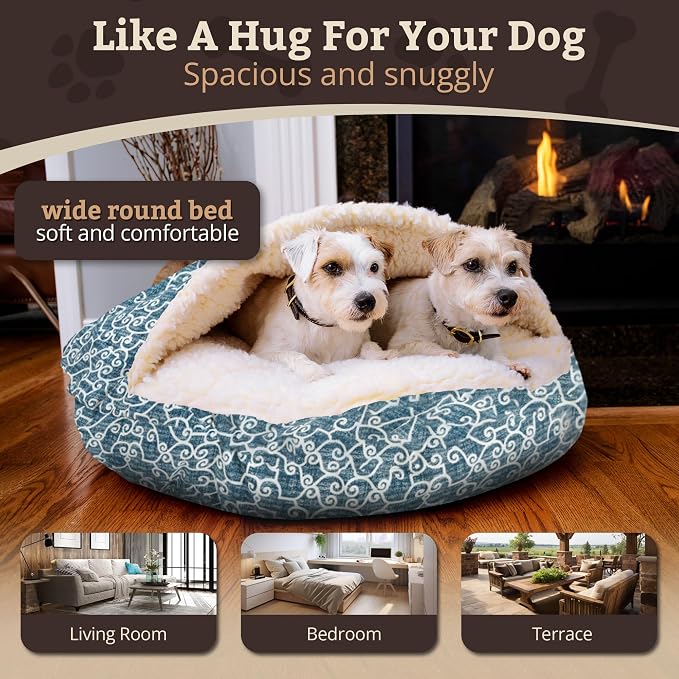 Snoozer Cozy Cave Dog Bed - Indoor Dog Bed with Cover Cave, Covered Calming Burrow for Small Sized Pets with Blanket Attached, Enclosed, Removable Washable Cover - Small, Ramey Oxford
