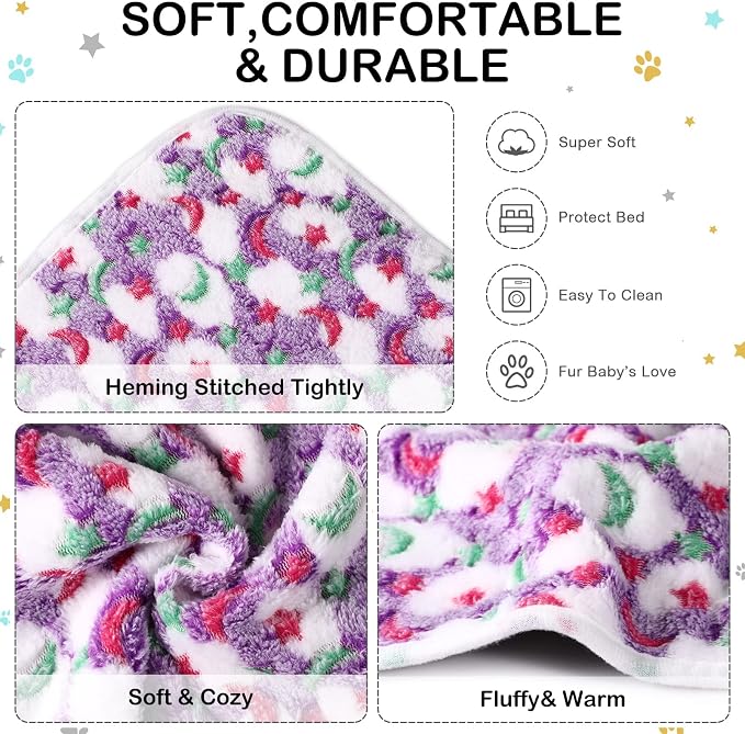 Reginary 4 Pcs Waterproof Guinea Pig Blankets Washable Small Animal Fleece Bedding Absorbent Guinea Pig Cage Liners Reusable Training Pee Pad Pet Sleep Mat for Hamster(Moon Star Pattern,12 x 12 Inch)