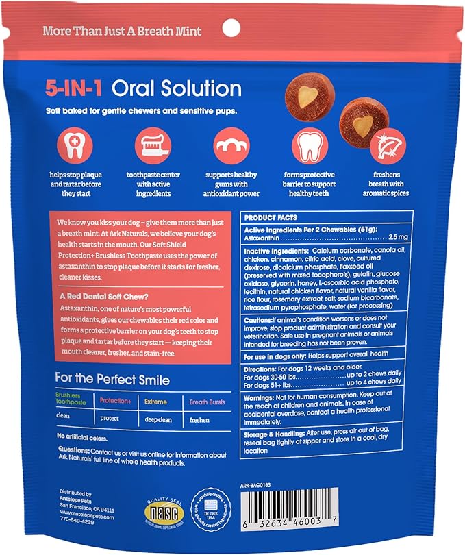 ARK Naturals Soft Shield Protection+ Brushless Toothpaste, Dog Dental Chews for Large Breeds, Stops Plaque & Tartar, Freshens Breath