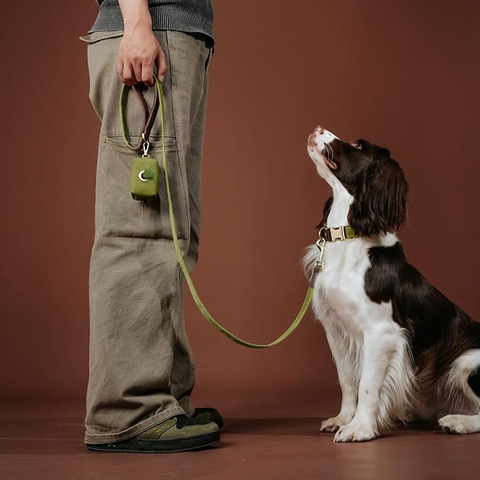 Didog Soft PU Leather Dog Collar for Large Dogs,Classic Adjustable Dog Collars with Quick Release Metal Buckle,Easy Clean and Comfortable with Nylon Lining,Olive Green,L Neck 16-23"