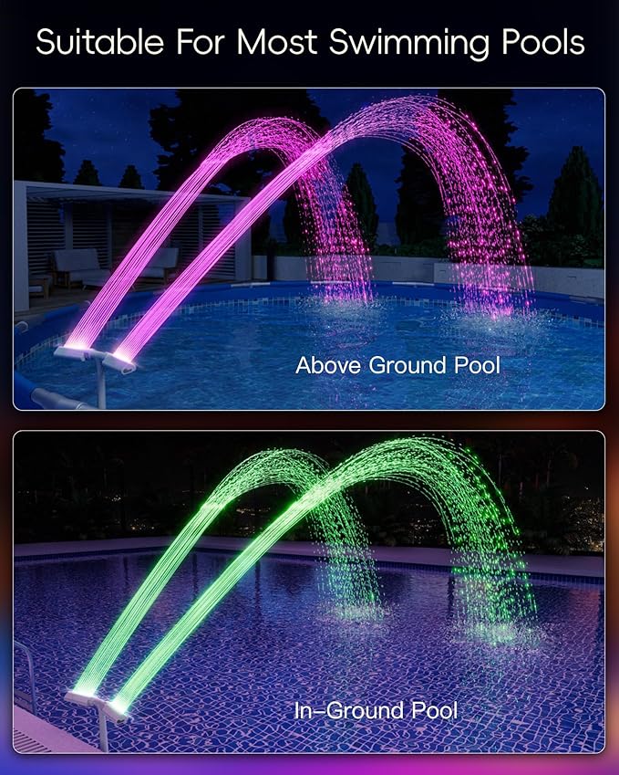 [Patented] 2026 Upgrade Higher Pool Fountain with Lights for Above Ground/Inground Pools, 360° Adjustable Water Sprinkler Dual High-Pressure Spray, Remote-Controlled, Waterfall Cooler (Gray)
