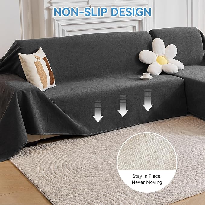 Deep Dream Sectional Couch Covers, 2 Pieces 100% Waterproof L Shaped Sofa Cover, Non Slip Couch Cover for Dogs Cats Washable, Pet Friendly Sofa Slipcovers Furniture Protector (XX-Large, Dark Grey)