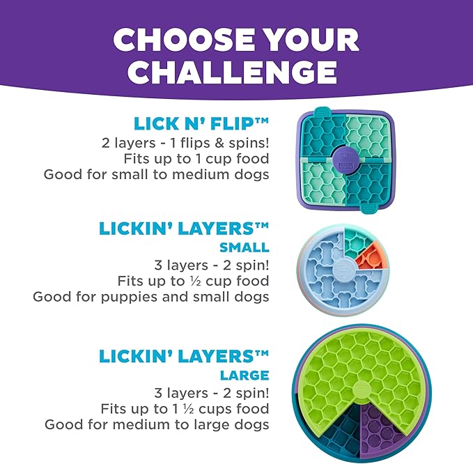 Outward Hound by Nina Ottosson Lickin’ Layers Small 3-in-1 Dog Puzzle Feeder, Lick Mat & Slow Bowl – Puppy Enrichment Toy for Small Dogs, Dishwasher Safe