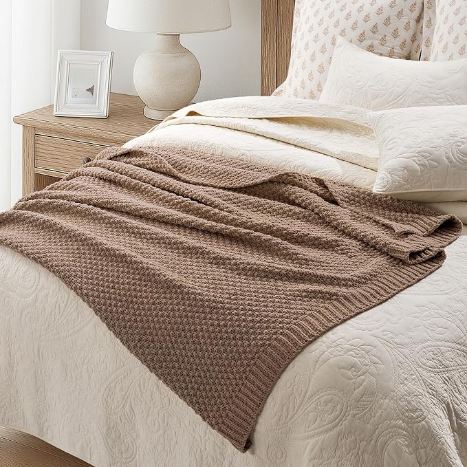 EVERGRACEHOME Chunky Chenille Knit Throw Blanket for Couch, Soft Luxurious Moss Stitch Chair Blankets for Bed, Cozy Decorative Farmhouse Knitted Throws for Sofa, Rosewood, 60" x 80"