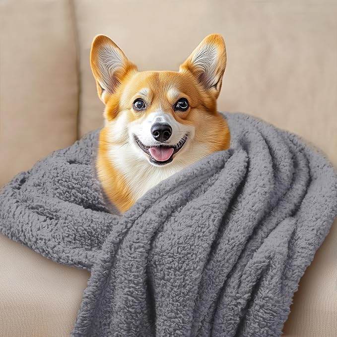 1 Pack 3 Calming Blankets Fluffy Premium Fleece Pet Blanket Soft Sherpa Throw for Dog Puppy Cat Beige/Pink/Grey Medium (30" x20")