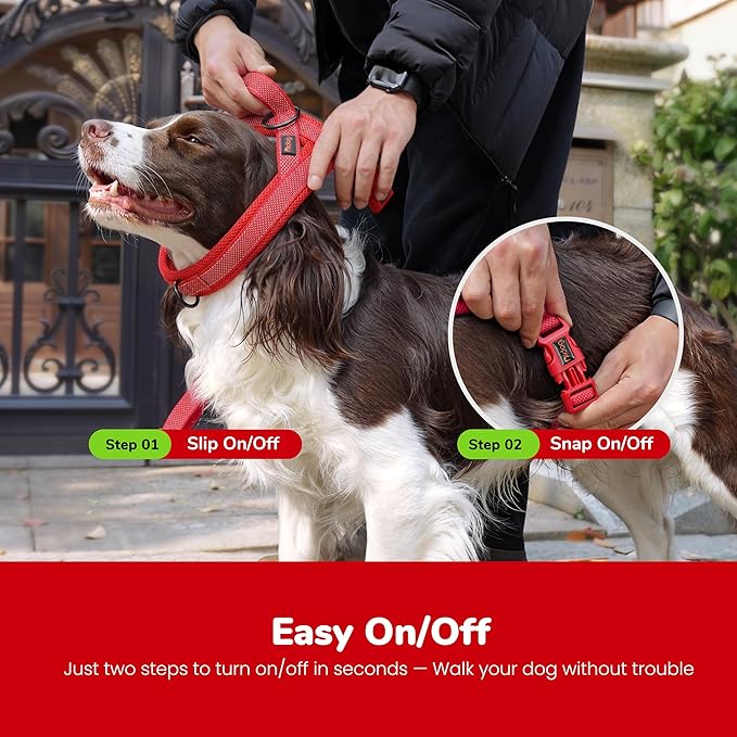 Didog No Pull Dog Harness with Breathable Mesh Padded, Full Reflective & Quick Fit Adjustable Vest Harness, Easy for Training Walking for Small & Medium and Large Dogs (Red, M:Chest 21-26")