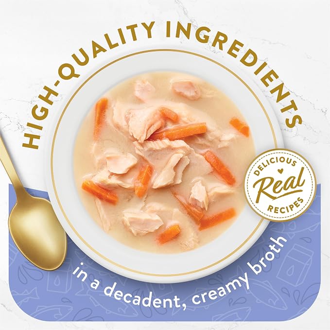 Fancy Feast Purina Creamy Broth with Wild Salmon and Whitefish, Gourmet Lickable Cat Food Topper, 1.4 oz. Pouches (Pack of 32)