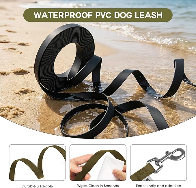 Wolfone 50ft Army Green Long Leash - Waterproof Training Dog Leash for Recall, Swimming, Camping, Beach, Walking