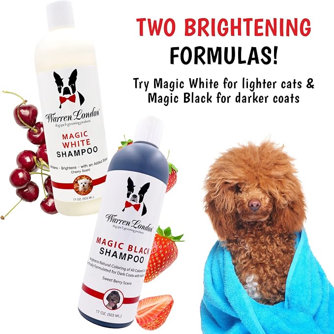 Warren London Magic Black Dog Shampoo – Brightening Shampoo for Dark Coats, Berry Scent, Puppy & Cat Safe, Made in USA, 17 oz