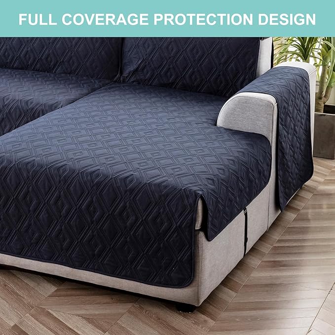 Genina Sectional Couch Covers for Dogs L Shaped Sofa Covers Chaise Lounge Cover Reversible Couch Covers for Sectional Sofa L Shape Furniture Protectors Cover for Pets, Kids (Navy Blue, Sofa Large)