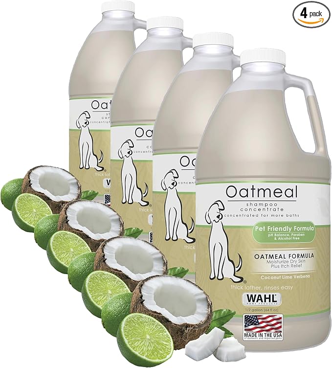 Wahl USA Dry Skin & Itch Relief Pet Shampoo for Dogs – Oatmeal Formula with Coconut Lime Verbena Scent - 64 Oz - Model 821004-050 (Pack of 4)