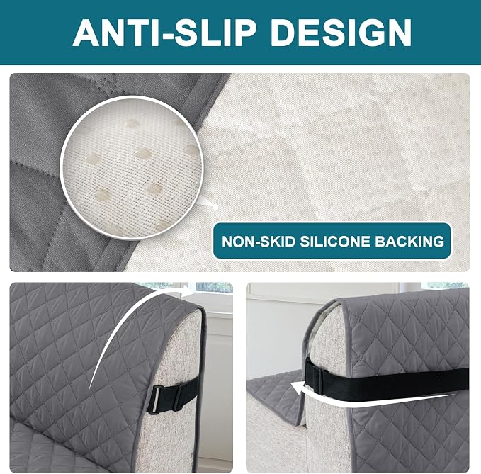 Turquoize 100% Waterproof Futon Cover Futon Slipcover Washable Armless Sofa Bed Slipcover Protector Seat Width Up to 70" with Adjustable Elastic Strap Anti-Slip for Dogs, Gray