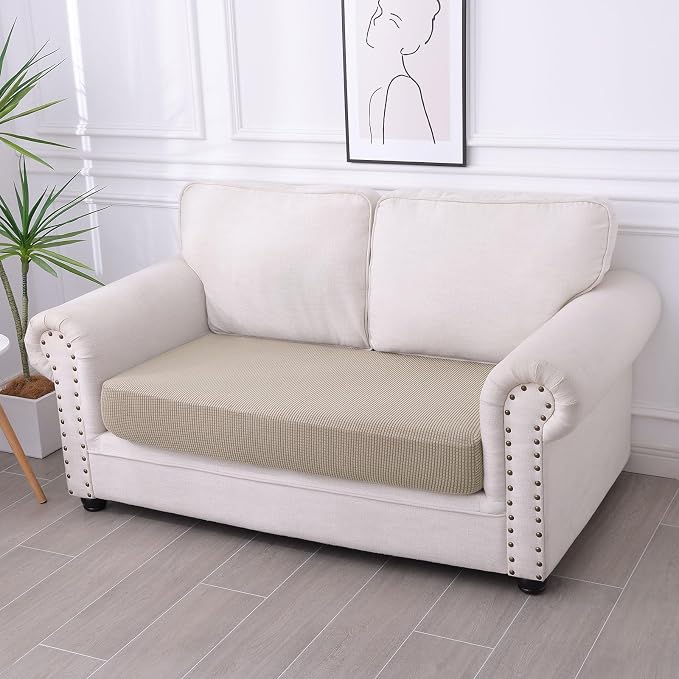 hyha Waterproof Couch Cushion Covers for Pets, Non Slip Sofa Seat Cover for Dogs Washable, Soft Thick Stretch Jacquard Fabric, Sofa Slipcovers with Elastic Bottom (1 Piece for Medium, Taupe)