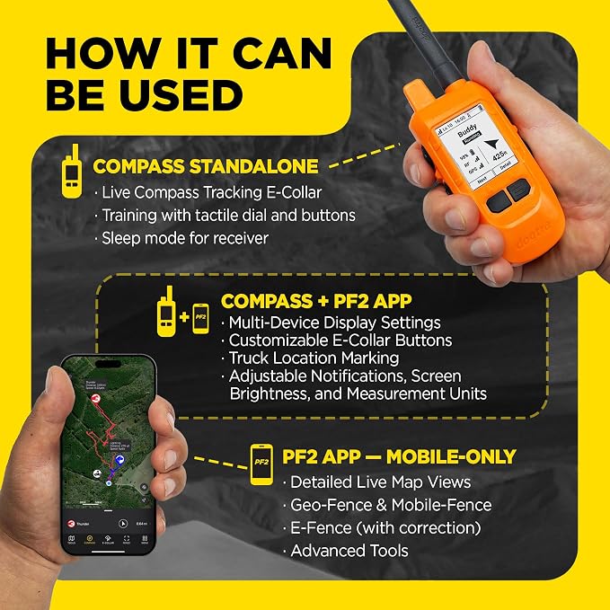 Dogtra PATHFINDER2 MINI Compass Live GPS Dog Tracking & Training System - 4-Mile Range E-Collar Handheld with No Subscription, Offline Maps, GPS Fence, Expandable up to 21 Dogs, for Dogs 15+ lbs