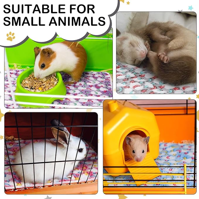 Reginary 4 Pcs Waterproof Guinea Pig Blankets Washable Small Animal Fleece Bedding Absorbent Guinea Pig Cage Liners Reusable Training Pee Pad Pet Sleep Mat for Hamster(Moon Star Pattern,24 x 47 Inch)