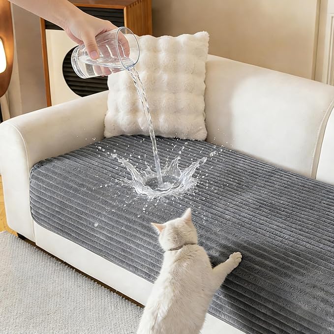 MYSKY HOME 100% Waterproof Couch Cover, Couch Covers for Dogs Washable, Non Slip Sectional Couch Covers for 3 Cushion Sofa Pet Friendly, Sofa Covers Protector, Dog Bed Cover, Dark Grey, 35"x82.7"